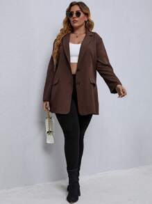 EMERY ROSE Plus Solid Button Front Lapel Neck Blazer Graduation,Back To School,Teacher Outfits For Women Fall Cloth For Women Autumn
