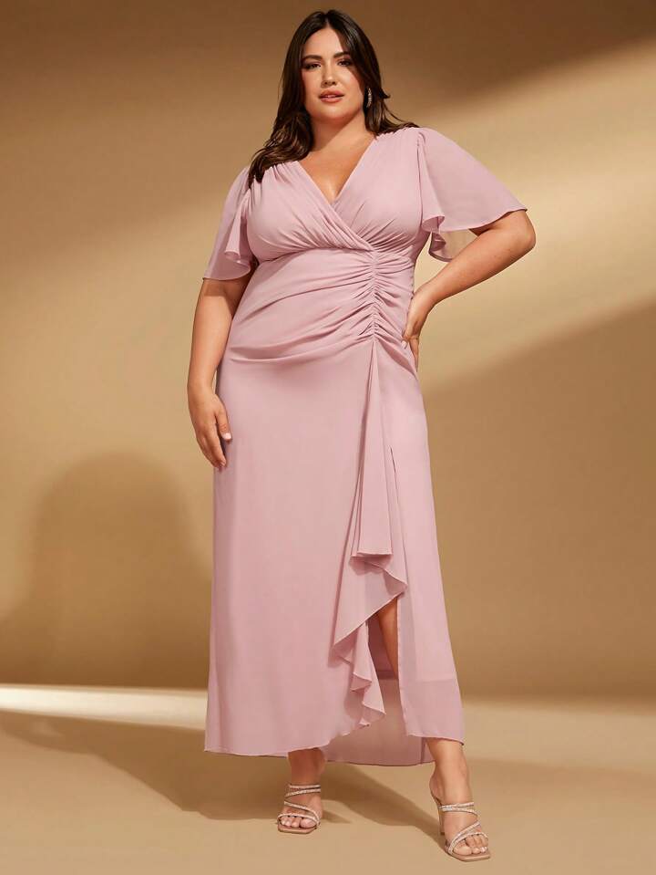 SHEIN belle フリルドレス フリルボリュームチュール×バックシャンコードロングドレス
