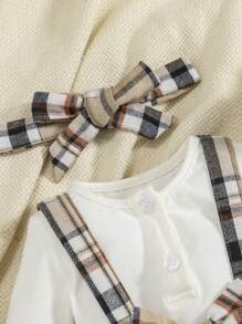 SHEIN 蝴蝶結 前蝴蝶結格子嬰童（女）套裝