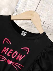 SHEIN 女大童字母圖案荷葉邊洋裝 - 彩色 - 查看 3