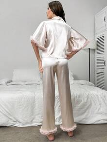 Conjunto de pijama ribete con malla de satén - Rosa Pálido - Ver 2