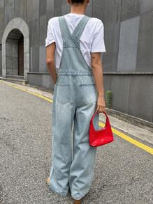 DAZY 斜口袋牛仔背帶褲不帶T恤 - 淺色水洗藍 - 查看 2