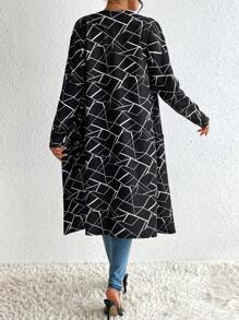 SHEIN Essnce Geo Print Open Front Dual Pocket Coat - Black and White - View 4
