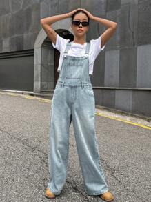 DAZY 斜口袋牛仔背帶褲不帶T恤 - 淺色水洗藍 - 查看 5