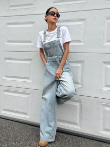 DAZY 斜口袋牛仔背帶褲不帶T恤 - 淺色水洗藍 - 查看 8