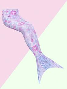 SHEIN 女小童魚鱗圖案連體泳衣帶美人魚尾巴半身裙 - 淡紫色 - 查看 2