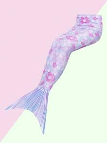 SHEIN 女小童魚鱗圖案連體泳衣帶美人魚尾巴半身裙 - 淡紫色 - 查看 3