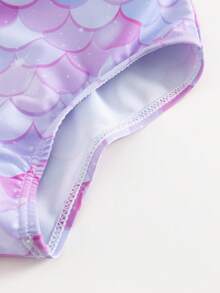 SHEIN 女小童魚鱗圖案連體泳衣帶美人魚尾巴半身裙 - 淡紫色 - 查看 5
