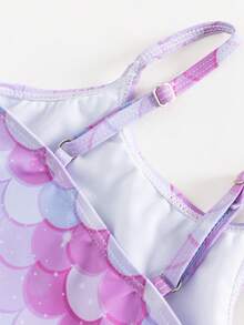 SHEIN 女小童魚鱗圖案連體泳衣帶美人魚尾巴半身裙 - 淡紫色 - 查看 6