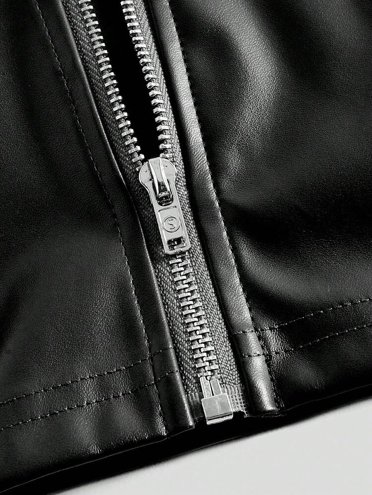 SHEIN ICON Zip Up PU Leather Halter Top - Black - View 4