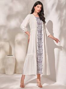 Al Najma 圖案印花褶邊荷葉邊娃娃裙 - 紫色 - 查看 1