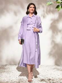 Mulvari Lantern Sleeve Shirt Dress & Coat - Lilac Purple - View 1
