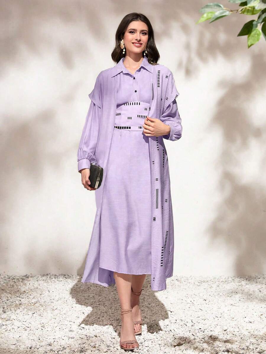 Mulvari Lantern Sleeve Shirt Dress & Coat - Lilac Purple - View 1