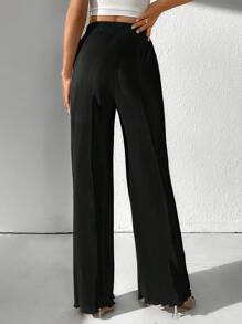 SHEIN Tall Solid Wide Leg Pants - Black - View 2
