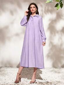 Mulvari Lantern Sleeve Shirt Dress & Coat - Lilac Purple - View 3