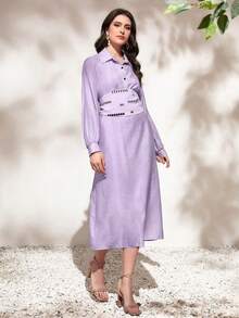 Mulvari Lantern Sleeve Shirt Dress & Coat - Lilac Purple - View 4