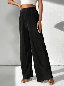 SHEIN Tall Solid Wide Leg Pants - Black - View 4