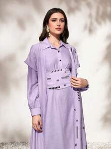 Mulvari Lantern Sleeve Shirt Dress & Coat - Lilac Purple - View 5