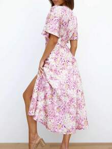 Allover Floral Print Split Thigh Dress - Multicolor - View 5