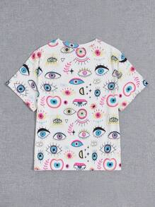 SHEIN EZwear 大碼眼睛圖案T恤 - 白色 - 查看 2