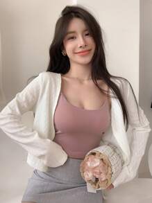 DAZY Solid Crop Jacket Without Cami Top,Fall Clothes - Apricot - View 2