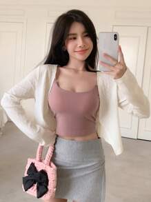 DAZY Solid Crop Jacket Without Cami Top,Fall Clothes - Apricot - View 6