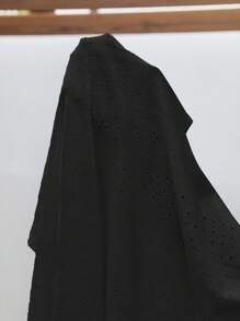 SHEIN Frenchy Plus Eyelet Embroidery Ruffle Trim Butterfly Sleeve Tee - Black - View 8