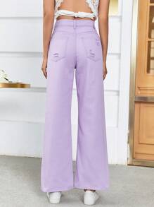 SHEIN EZwear Chi tiết Ripped Quần jean - Màu Lilac Tím - Xem 2