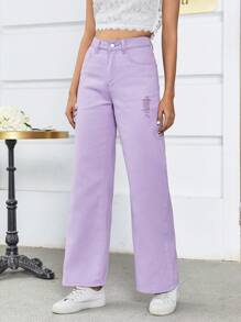 SHEIN EZwear Chi tiết Ripped Quần jean - Màu Lilac Tím - Xem 1