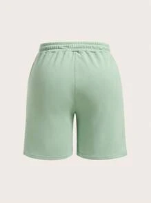 SHEIN BASICS Hơn Chất rắn Eo dây rút Quần short - Màu xanh Bạc hà - Xem 2