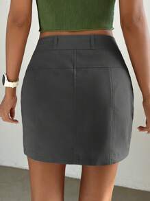 Muchica Flap Pocket Side Cargo Skirt - Grey - View 2