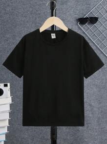 SHEIN Leap Crew Round Neck Printed Slogan And Cartoon Pattern T-Shirt For Tween Boys - Black - View 2