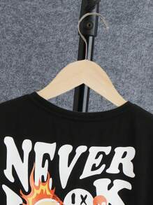 SHEIN Leap Crew Round Neck Printed Slogan And Cartoon Pattern T-Shirt For Tween Boys - Black - View 4