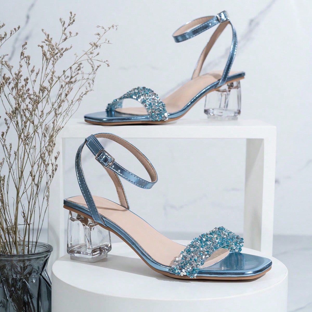 Sandalias de tacón alto con cristales y strass de moda para mujer, atuendos de primavera y verano