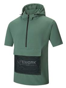 Manfinity Sport Corelite Nam Đồ họa Chữ cái Túi có nắp Một nửa khóa kéo áo có mũ Áo thun thể thao - màu xanh lá - Xem 1