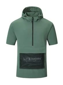 Manfinity Sport Corelite Nam Đồ họa Chữ cái Túi có nắp Một nửa khóa kéo áo có mũ Áo thun thể thao - màu xanh lá - Xem 3