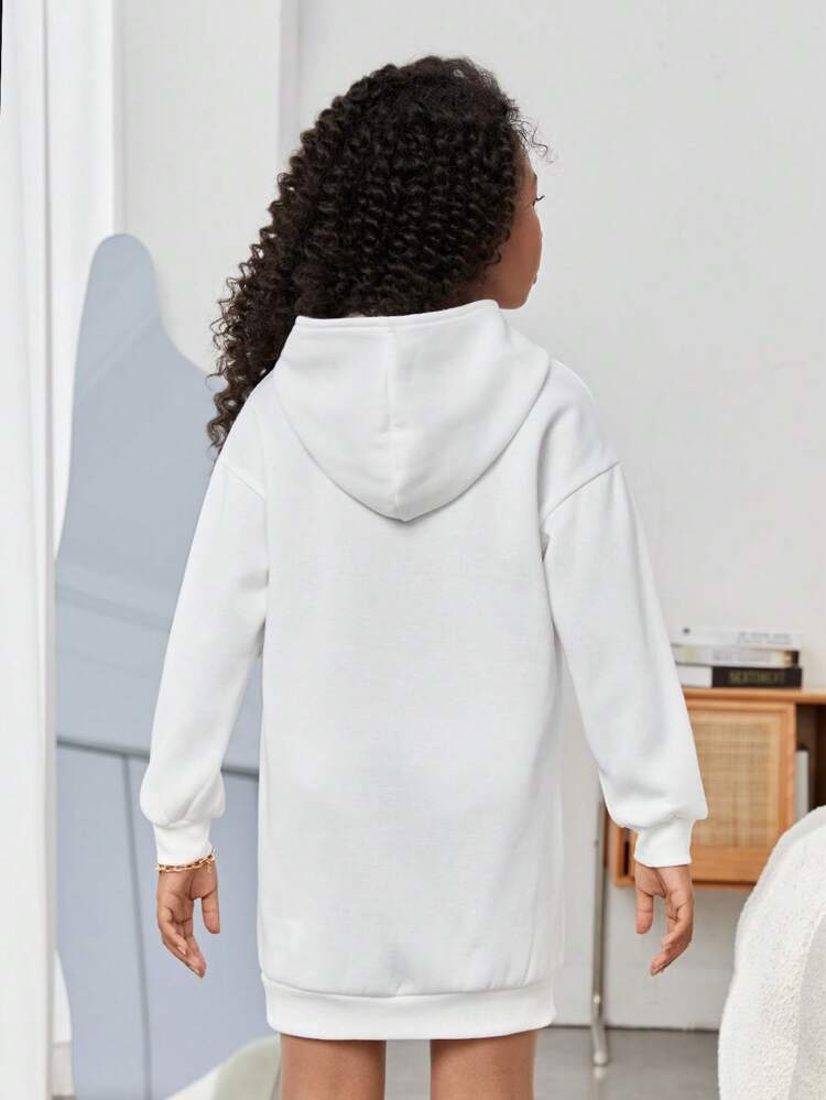 Tween Girl Slogan Graphic Drop Shoulder Hooded Dress,In Fall/Winter