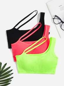 3pcs Chất rắn Cổ không đối xứng Liền mạch Bras thể thao - Nhiều màu - Xem 1