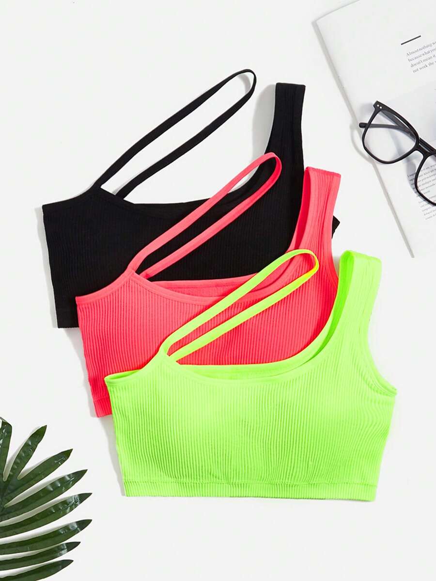 3pcs Chất rắn Cổ không đối xứng Liền mạch Bras thể thao - Nhiều màu - Xem 1