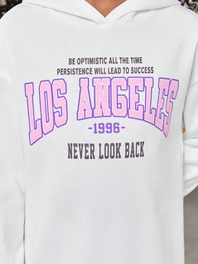 Tween Girl Slogan Graphic Drop Shoulder Hooded Dress,In Fall/Winter