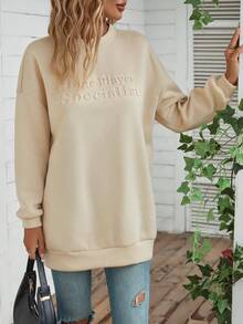 SHEIN LUNE Mẫu chữ Thả vai Áo nỉ - Màu be - Xem 3