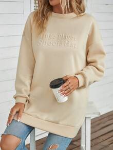 SHEIN LUNE Mẫu chữ Thả vai Áo nỉ - Màu be - Xem 4