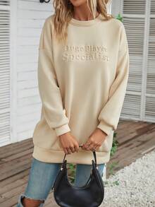 SHEIN LUNE Mẫu chữ Thả vai Áo nỉ - Màu be - Xem 5