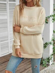 SHEIN LUNE Mẫu chữ Thả vai Áo nỉ - Màu be - Xem 6