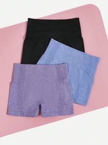 SHEIN Yoga Basic 屬性織物3入組無縫運動短褲 - 彩色 - 查看 3