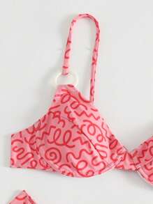 SHEIN Swim 全身印花钢圈比基尼套装，适合夏日海滩度假 - 彩色 - 查看 5