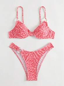 SHEIN Swim 全身印花钢圈比基尼套装，适合夏日海滩度假 - 彩色 - 查看 7