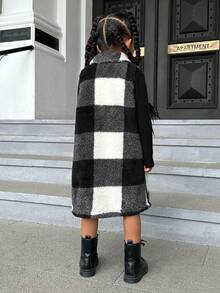 SHEIN 女小童大方格圖案絨毛外套馬甲 - 彩色 - 查看 2