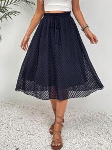 SHEIN LUNE Solid Knot Front Paperbag Waist Skirt Midi Skirt - Blue - View 1