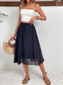 SHEIN LUNE Solid Knot Front Paperbag Waist Skirt Midi Skirt - Blue - View 3